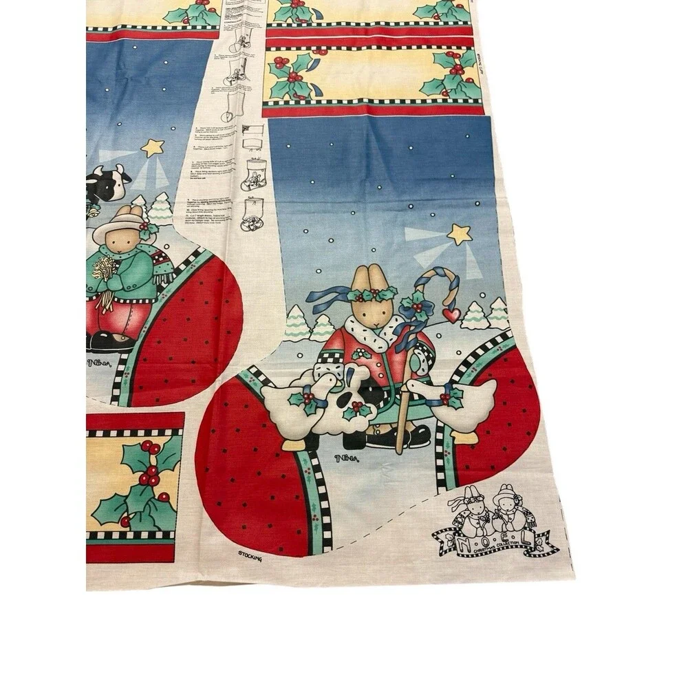 Daisy Kingdom Noel Christmas Stocking Fabric Panels Lot Of 2 Nina Vintage 1990